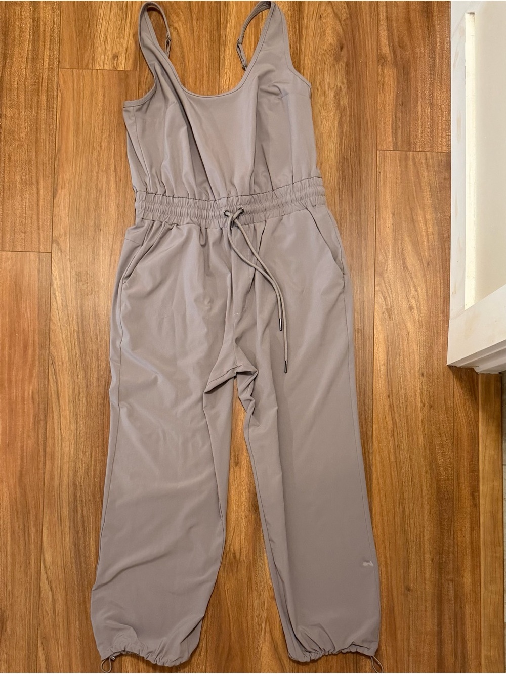 Abercrombie & Fitch Taupe Sleeveless Drawstring Jumpsuit
